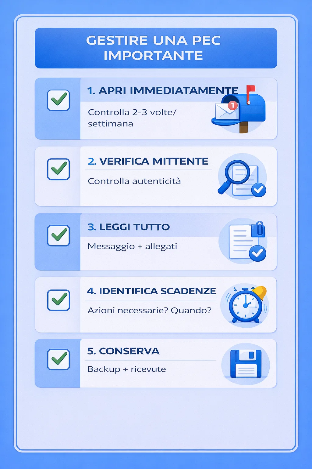 Checklist: 5 passi essenziali per gestire correttamente una PEC importante
