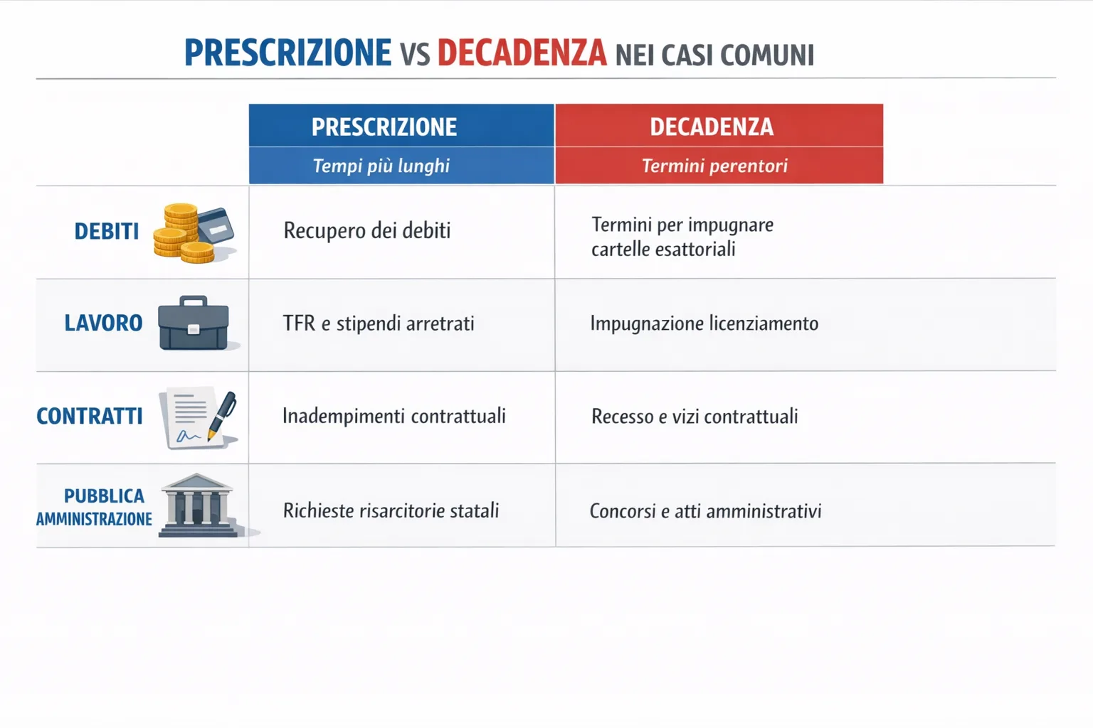 tabella esempi prescrizione decadenza