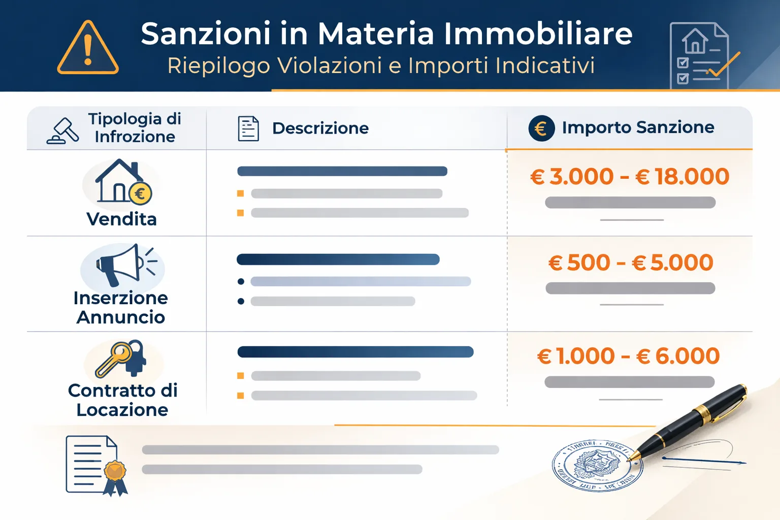 tabella sanzioni APE mancante compravendita annuncio agenzia immobiliare