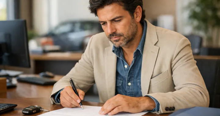 Automobilista italiano che legge il contratto di assicurazione RC auto