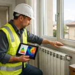 certificatore energetico durante sopralluogo appartamento