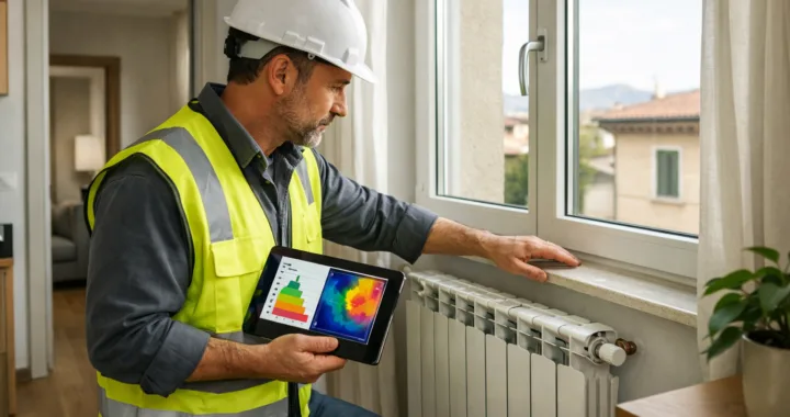 certificatore energetico durante sopralluogo appartamento
