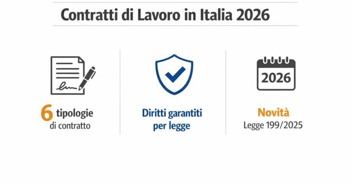 Infografica sulle tipologie di contratti di lavoro in Italia nel 2026 con diritti e novità normative