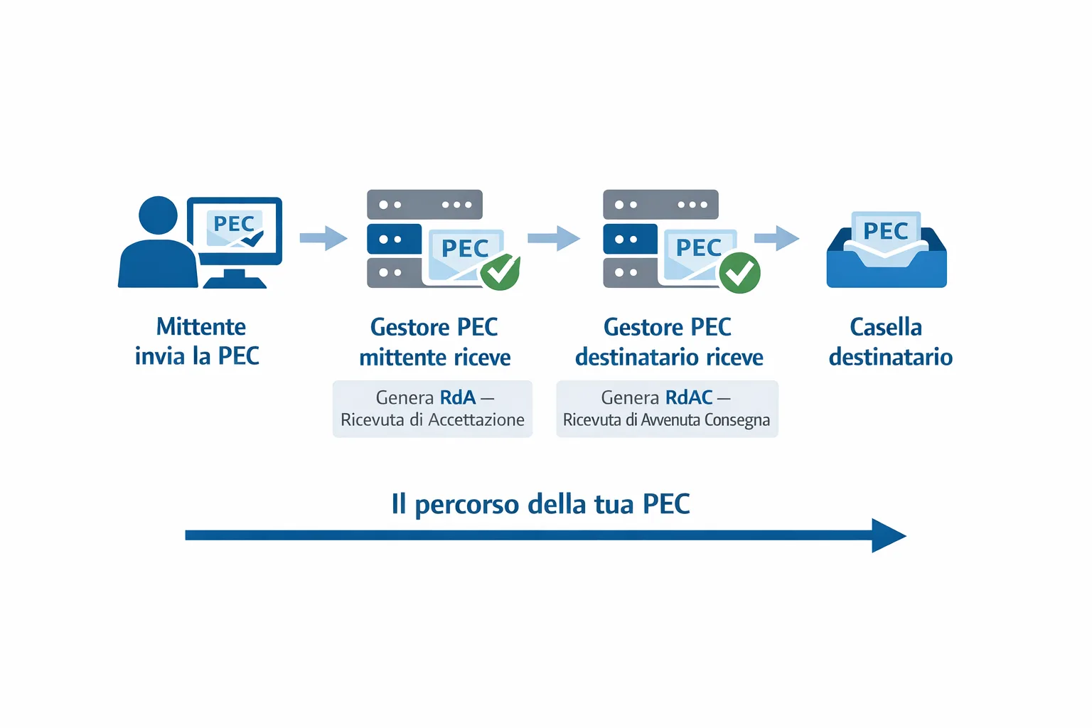 diagramma che mostra il flusso di invio PEC con ricevuta di accettazione e ricevuta di avvenuta consegna