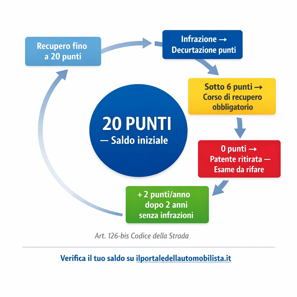 Diagramma funzionamento patente a punti italiana: decurtazione e recupero