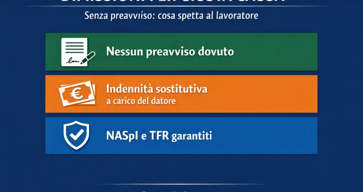 Infografica: dimissioni per giusta causa senza preavviso — cosa spetta al lavoratore