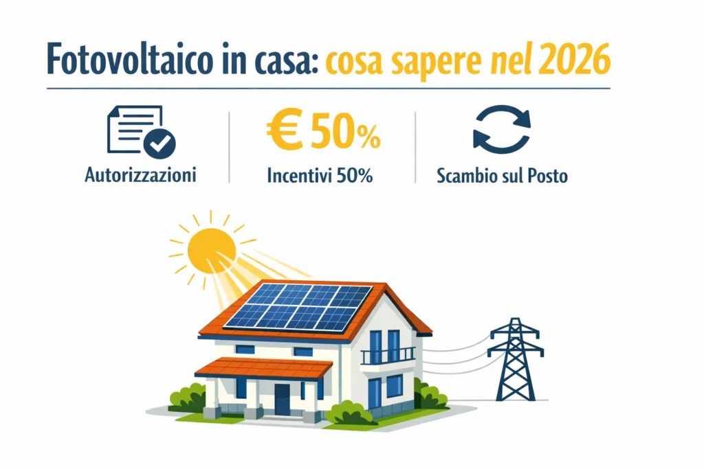Guida fotovoltaico domestico 2026: autorizzazioni, incentivi e scambio sul posto