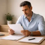 Lavoratore che esamina lettera di licenziamento alla scrivania