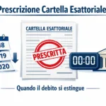 Infografica prescrizione cartella esattoriale documento con timbro prescritta timer e calendario