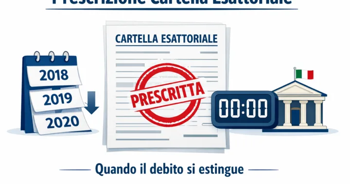 Infografica prescrizione cartella esattoriale documento con timbro prescritta timer e calendario