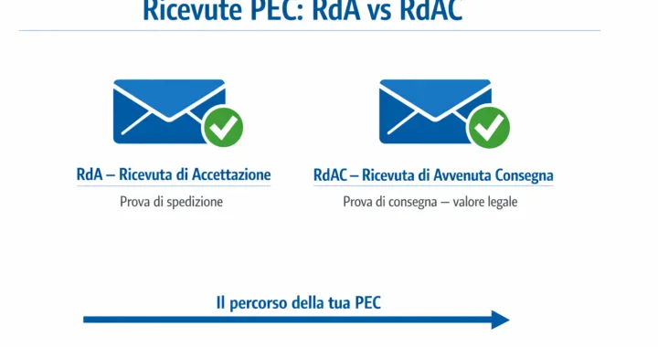 infografica che mostra la differenza tra ricevuta di accettazione PEC (RdA) e ricevuta di avvenuta consegna PEC (RdAC)