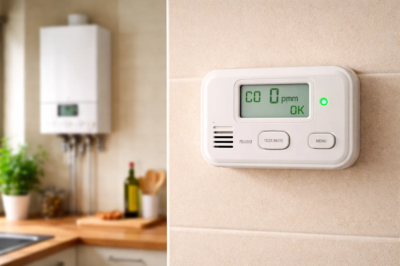 Rilevatore monossido di carbonio installato in cucina vicino alla caldaia