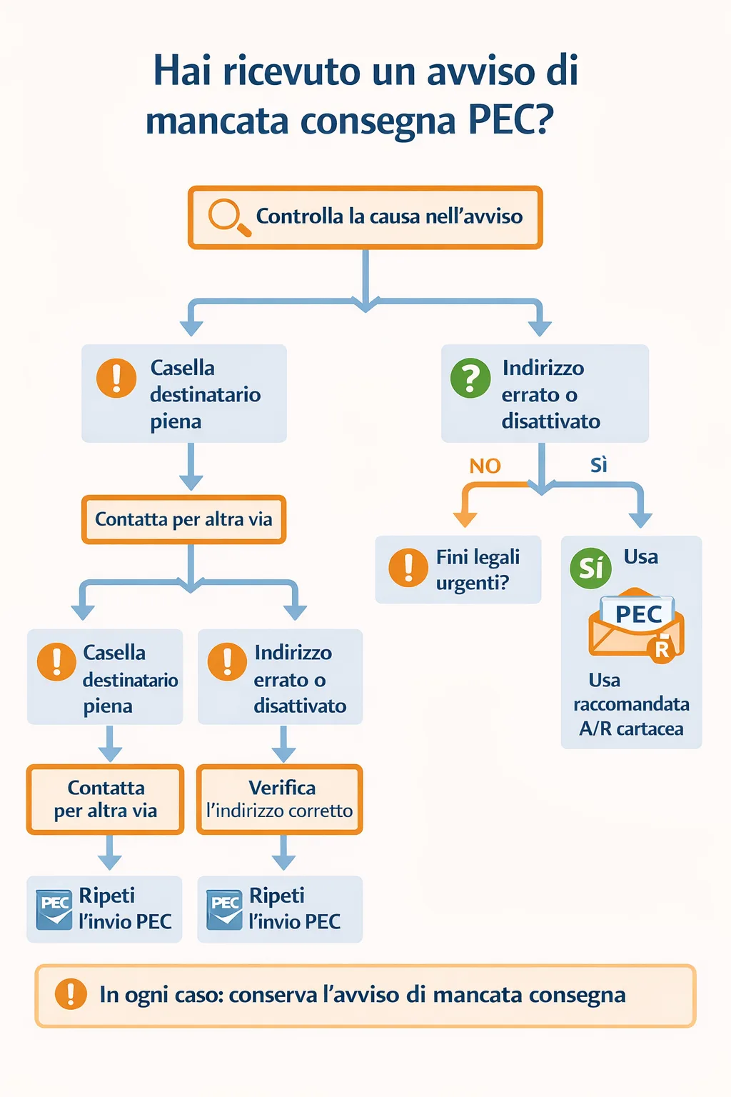 schema decisionale per gestire l'avviso di mancata consegna PEC