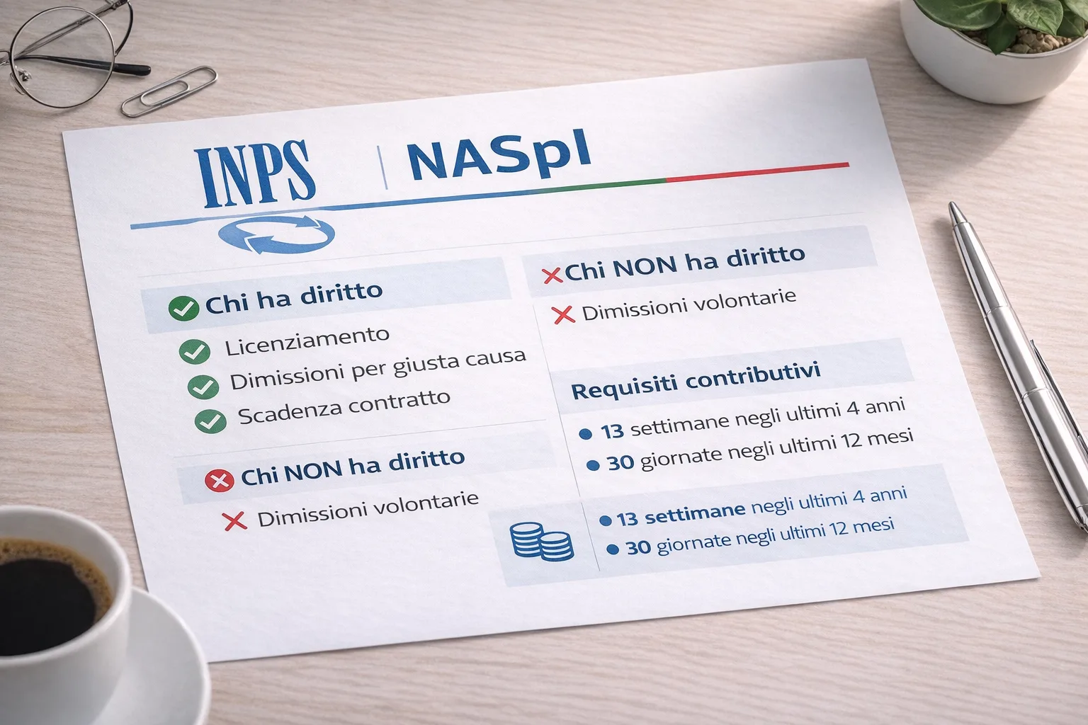 Tabella riassuntiva dei requisiti per accedere alla NASpI