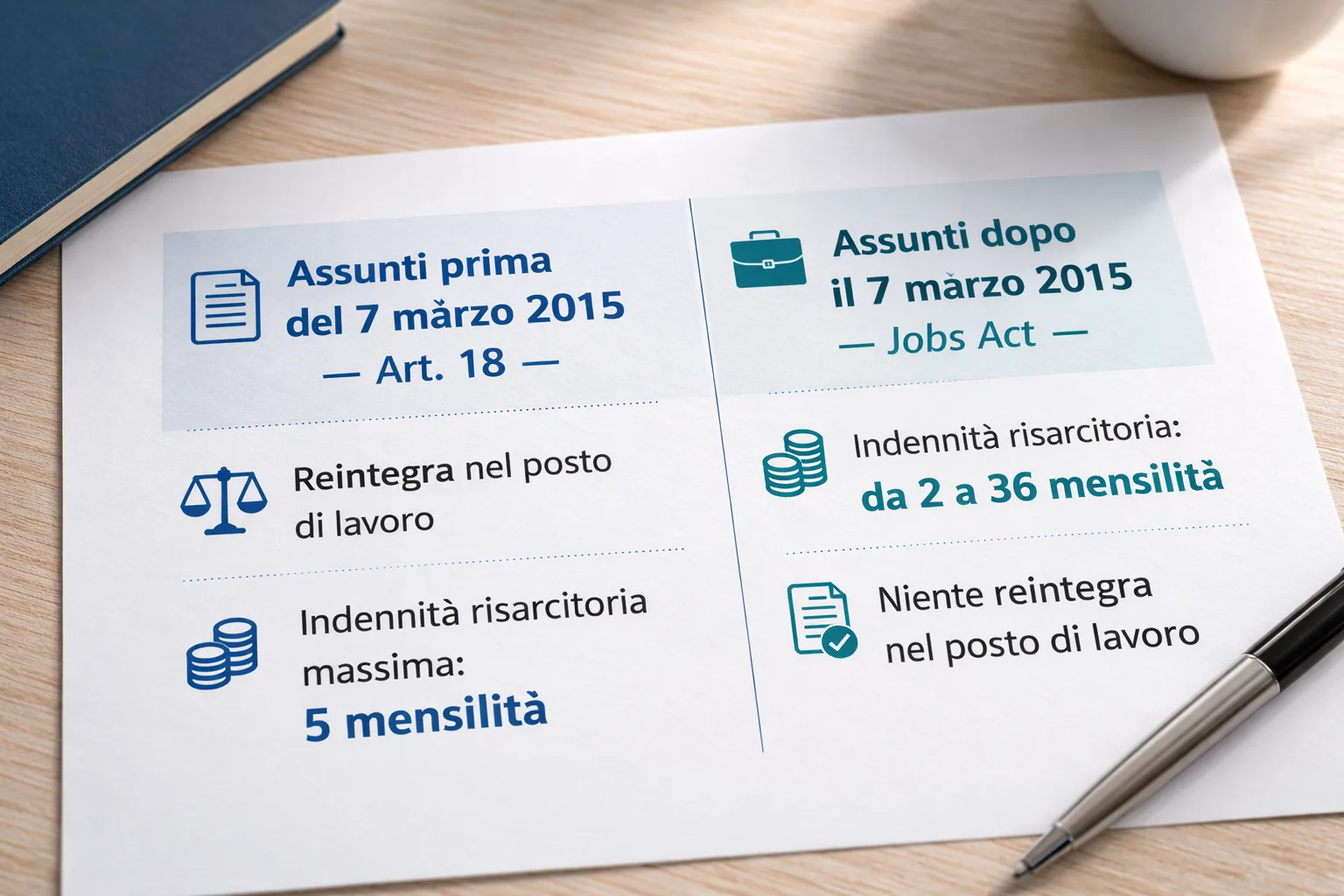 Tabella comparativa tutele licenziamento illegittimo pre e post Jobs Act