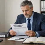 amministratore di condominio alla scrivania con documenti e registri condominiali