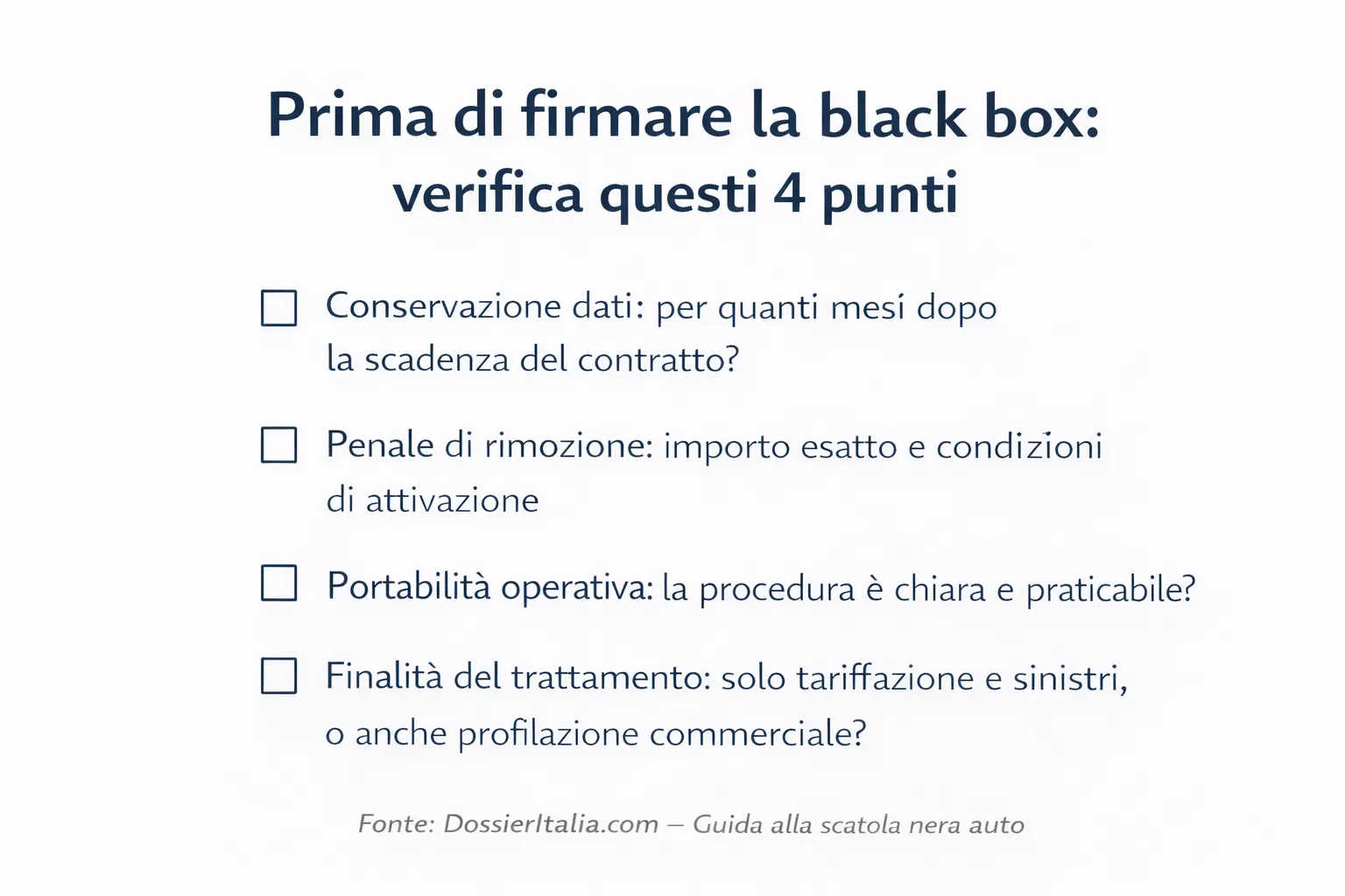 Checklist pre-firma contratto scatola nera assicurativa