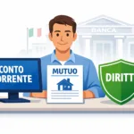 Illustrazione che rappresenta un cittadino italiano con conto corrente, mutuo e diritti bancari