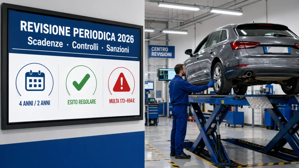 Tecnico esegue revisione periodica auto 2026 in officina autorizzata italiana