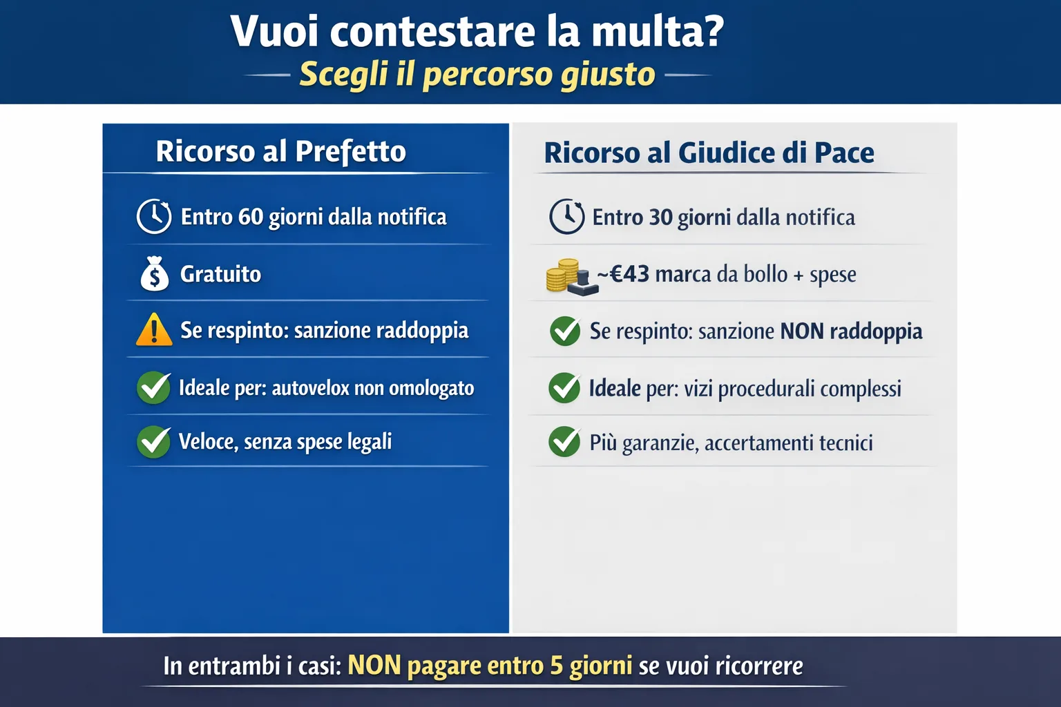 Confronto tra ricorso al Prefetto e ricorso al Giudice di Pace per contestare una multa