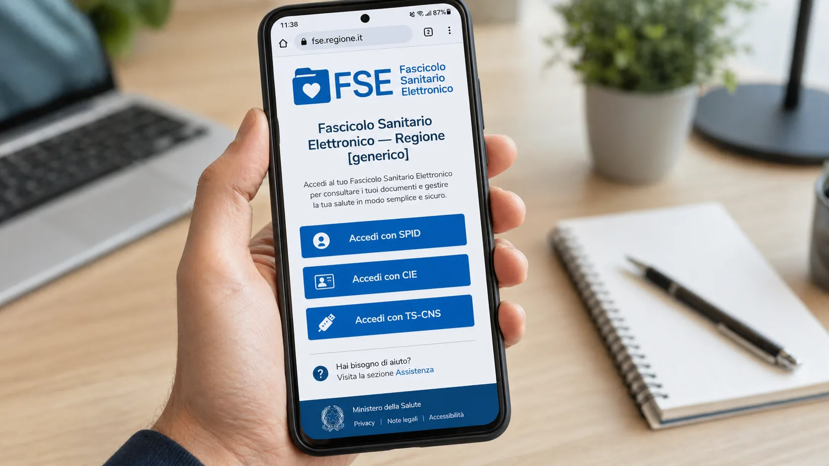 Schermata accesso al fascicolo sanitario elettronico con SPID