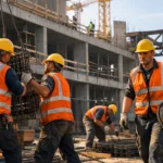 lavoratori con dispositivi di protezione individuale in cantiere edile