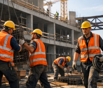 lavoratori con dispositivi di protezione individuale in cantiere edile