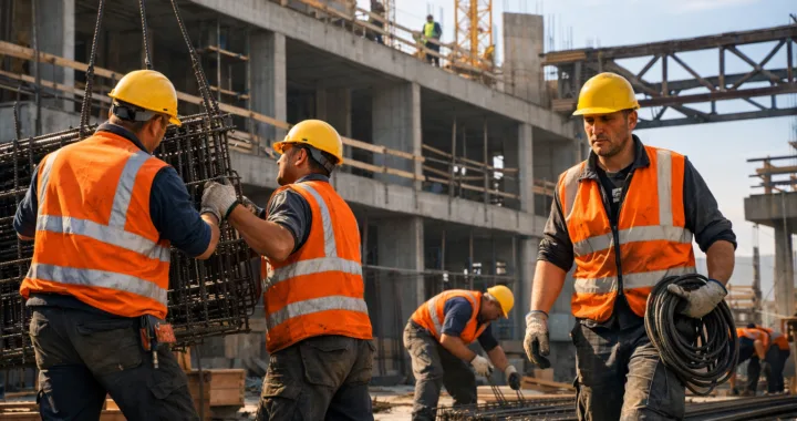 lavoratori con dispositivi di protezione individuale in cantiere edile