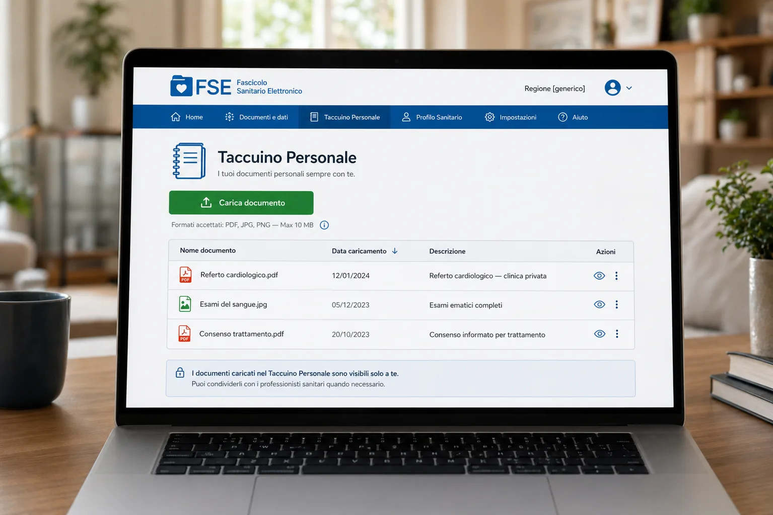 Schermata taccuino personale FSE 2.0