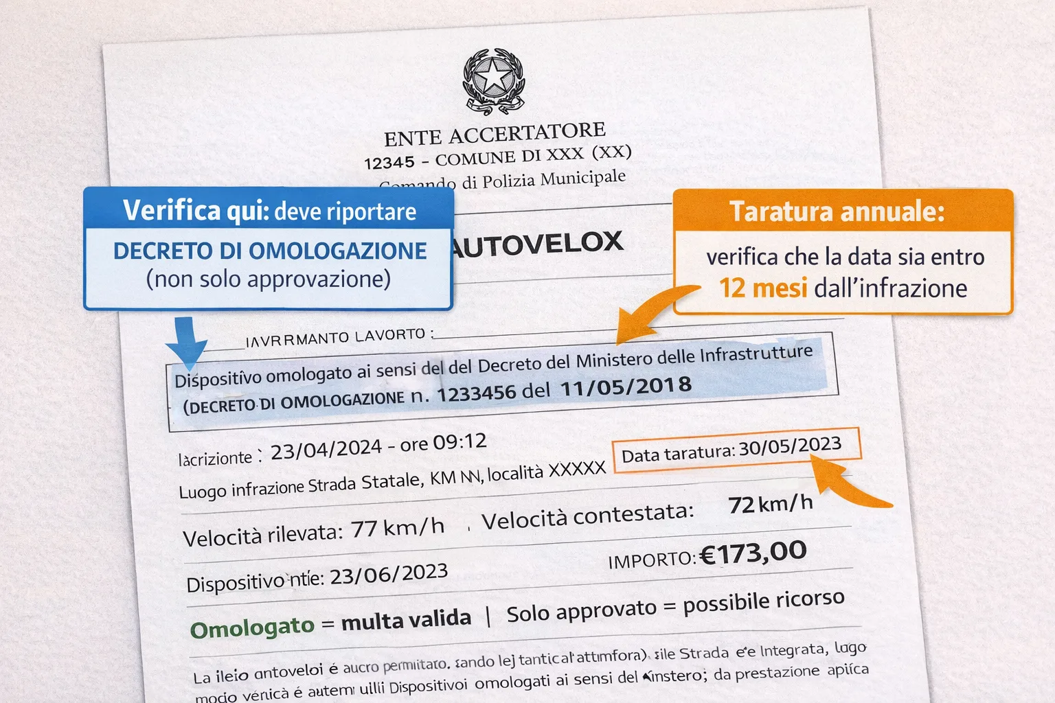 Come leggere un verbale autovelox e verificare omologazione del dispositivo