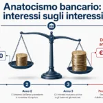 Infografica anatocismo bancario: confronto tra debito con e senza capitalizzazione degli interessi