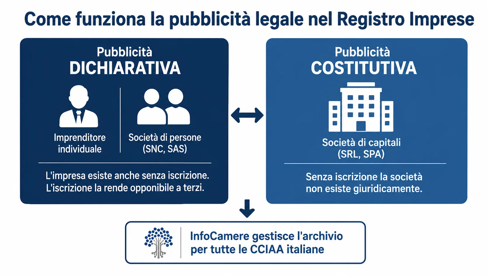 Differenza tra pubblicità dichiarativa e pubblicità costitutiva nel Registro Imprese italiano